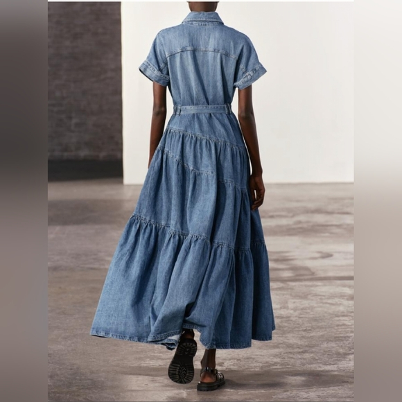 Zara denim tiered maxi dress Sz Medium *Sold Out* - Picture 2 of 3